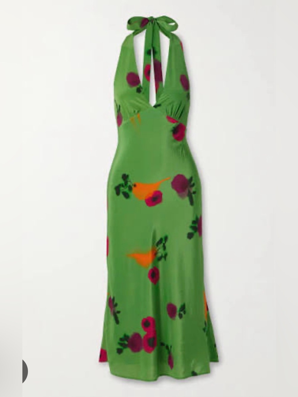 Staud Lucca Silk Halter Green Midi Dress